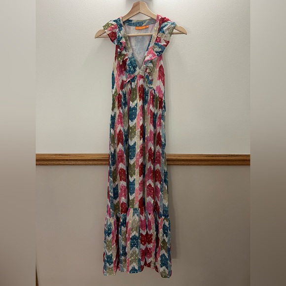 Oliphant Dresses & Skirts - EUC Oliphant Metallic Gold Detail Teal Merritt Sleeveless Maxi Dress Size XS / S